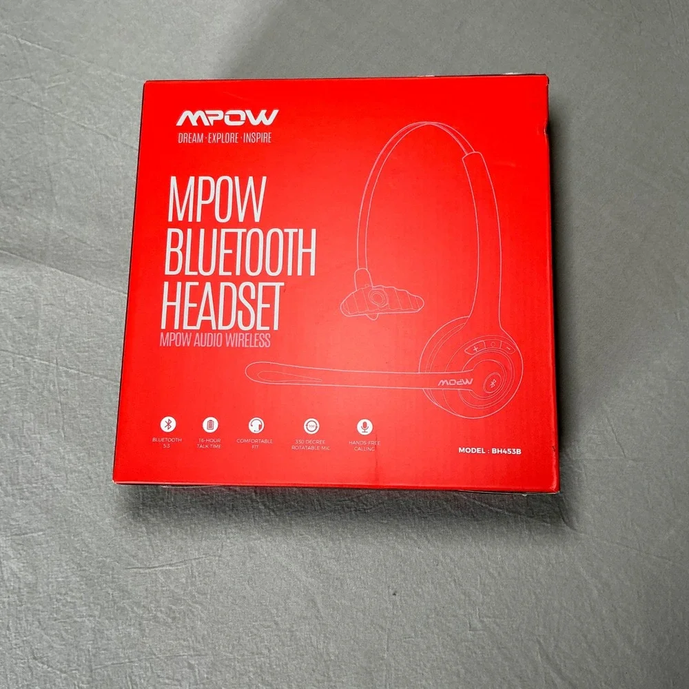 Mpow Bluetooth Headset BH453B Wireless Over Head Office Earpiece with Mic Black
